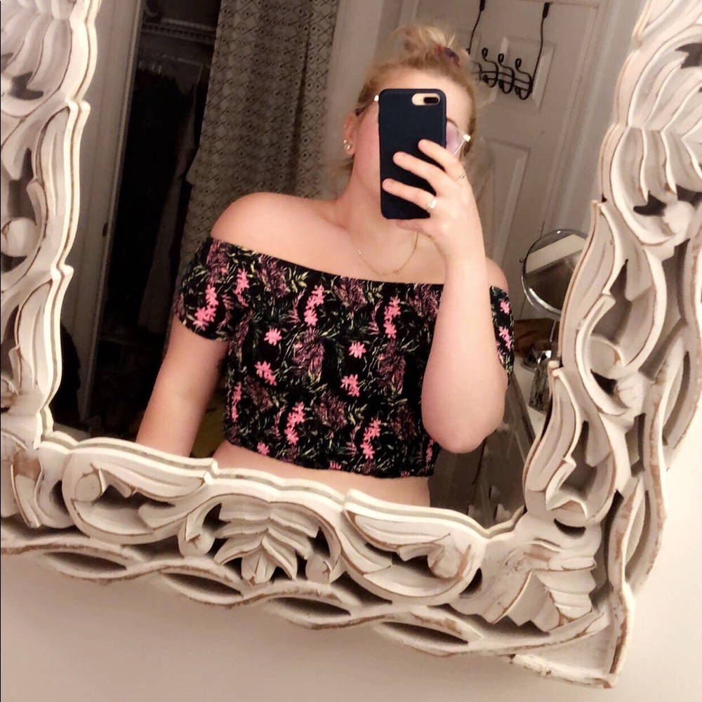 off the shoulder patterned crop top